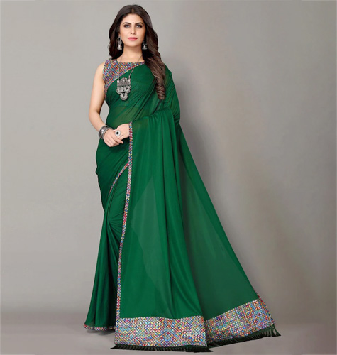 Green & Blue Digital Border Saree